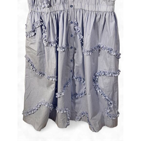 Kate Spade Dress Blue Stripe Ruffle Button Front Midi Fit Flare Coastal XXL - Picture 5 of 10